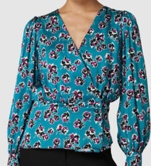 The Kooples Rock Roses Satin Wrap Blouse sz 8 US / 3 EU NEW